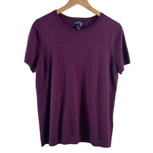 Lands'End Women's Sweater Purple Knit Short Sleeves Crew Pullover Size M